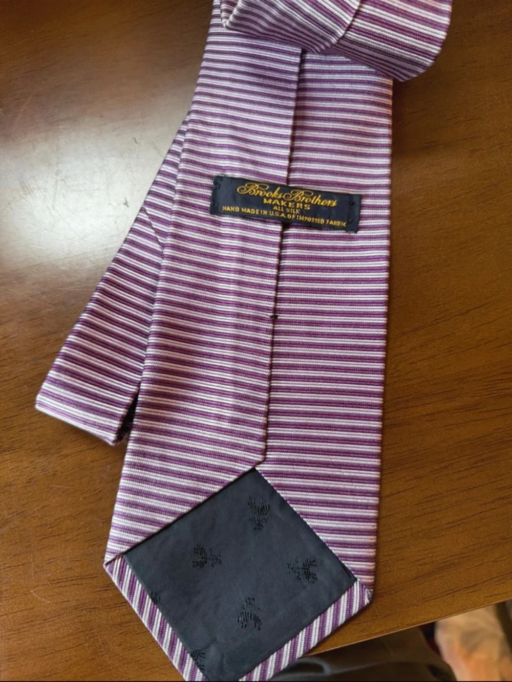 Brooks Brothers Purple and White Striped Silk Tie